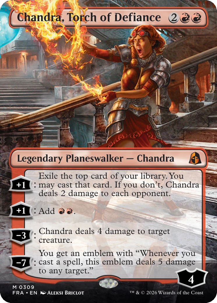 Chandra, Torch of Defiance — borderless echoed pair