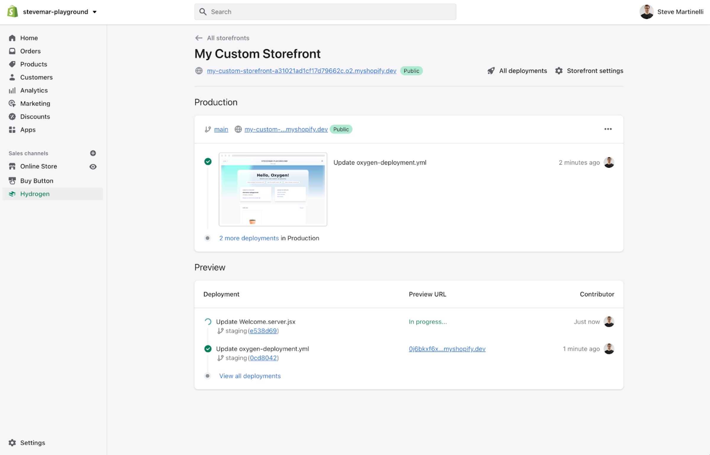 Deployments as seen in the Shopify platform