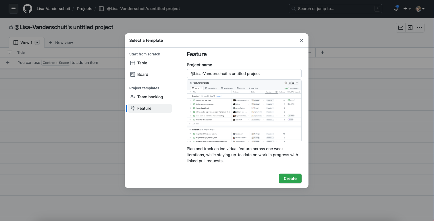 Shows the first step after creating a project. You have the option to choose project templates at this stage