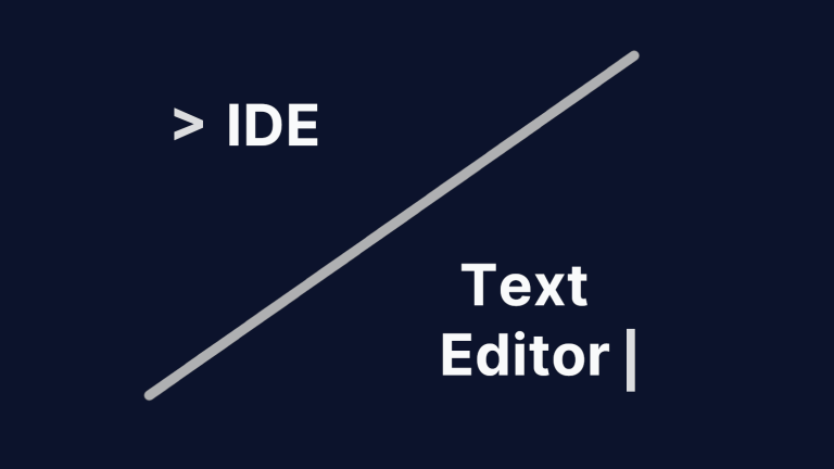 IDE and Text Editors separated by a large slash character to represent the divide