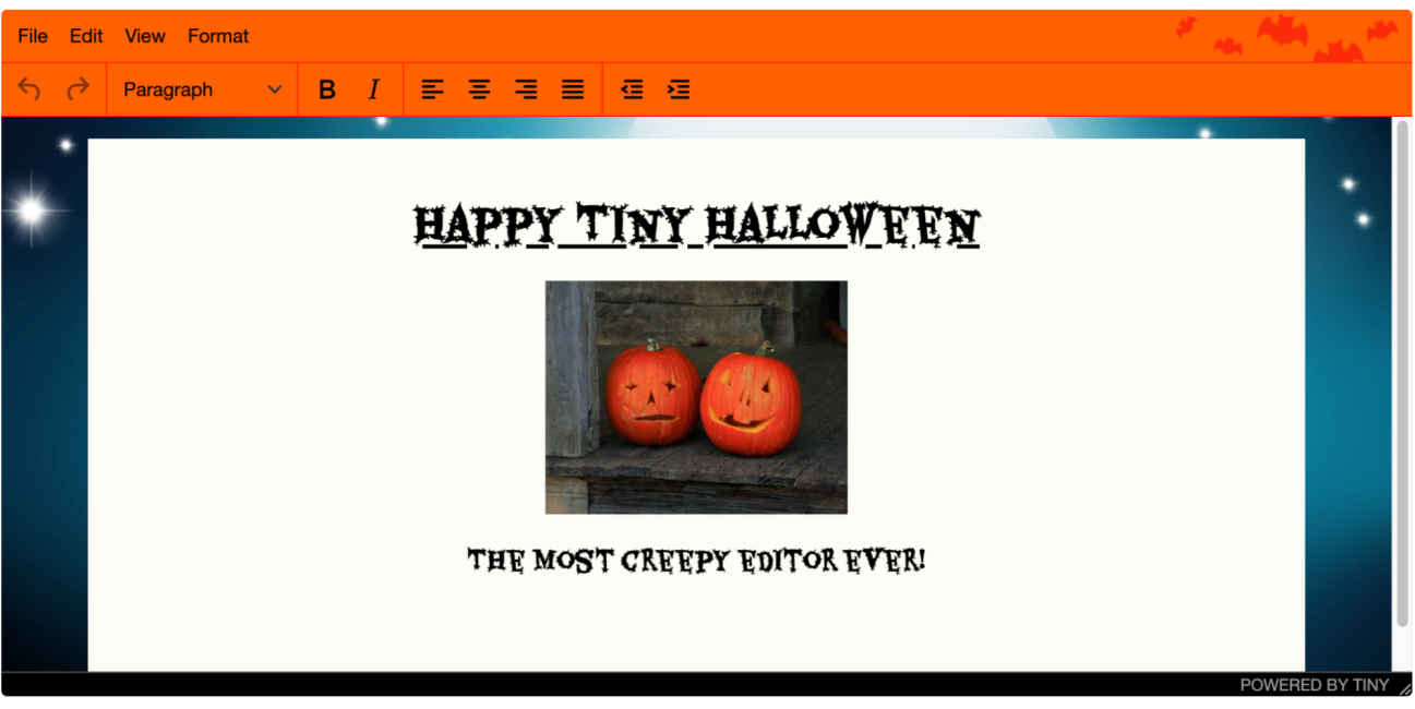 TinyMCE custom halloween skin running in a browser