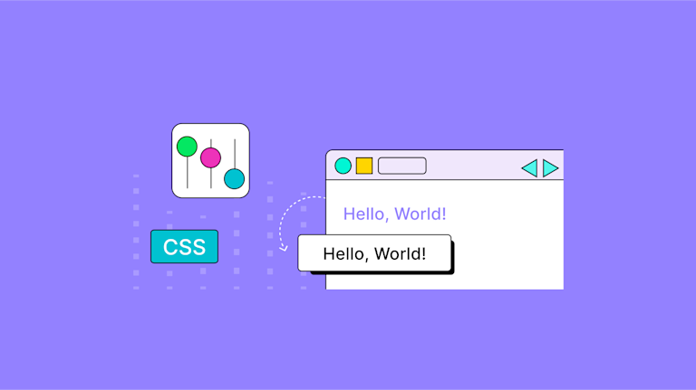 The process of dynamic CSS set up represented by control symbols, and text changing color in the editor