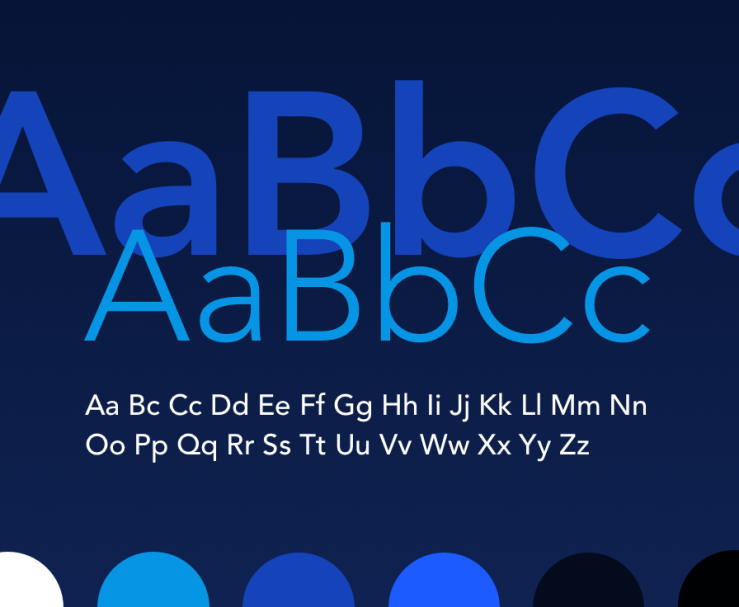Alphabet in upper and lower case, in different styles and colors.