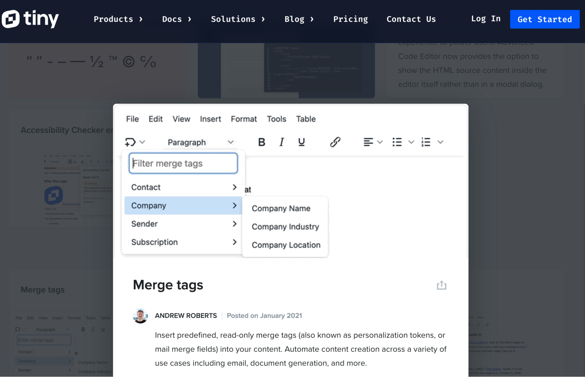 Merge Tags on the TinyMCE Public Roadmap