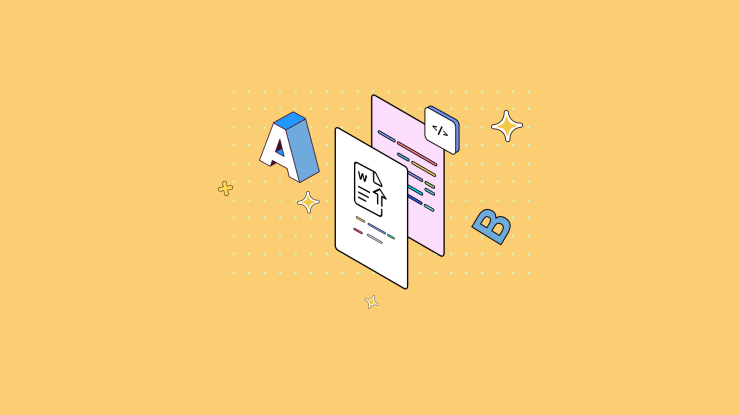 Document import abilities represented by a document upload icon, and different letters showing document transformation