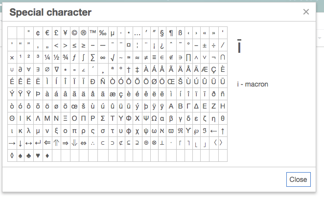 TinyMCE 4 special characters palette