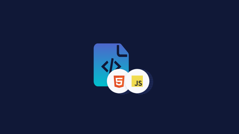 A code snippet symbol with the HTML5 and JavaScript icons overlayed to show they are close