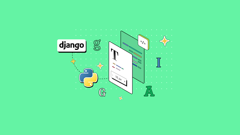 The Django font abilities demonstrated with the Python logo, and font icons around it