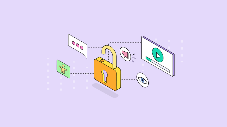 A lock icon surrounded by accessibility icons shows the interconnected nature of business risks and accessibility