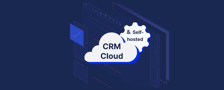 TinyMCE background with a cloud icon, a gear icon, and the words crm cloud and self hosted