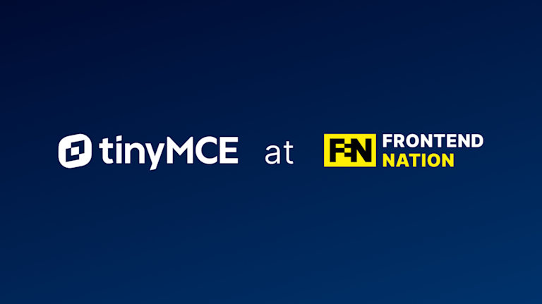 Header image for the TinyMCE Fronend Nation 2024 Conference wrap up post that displays the logos for TinyMCE and Frontend Nation. 