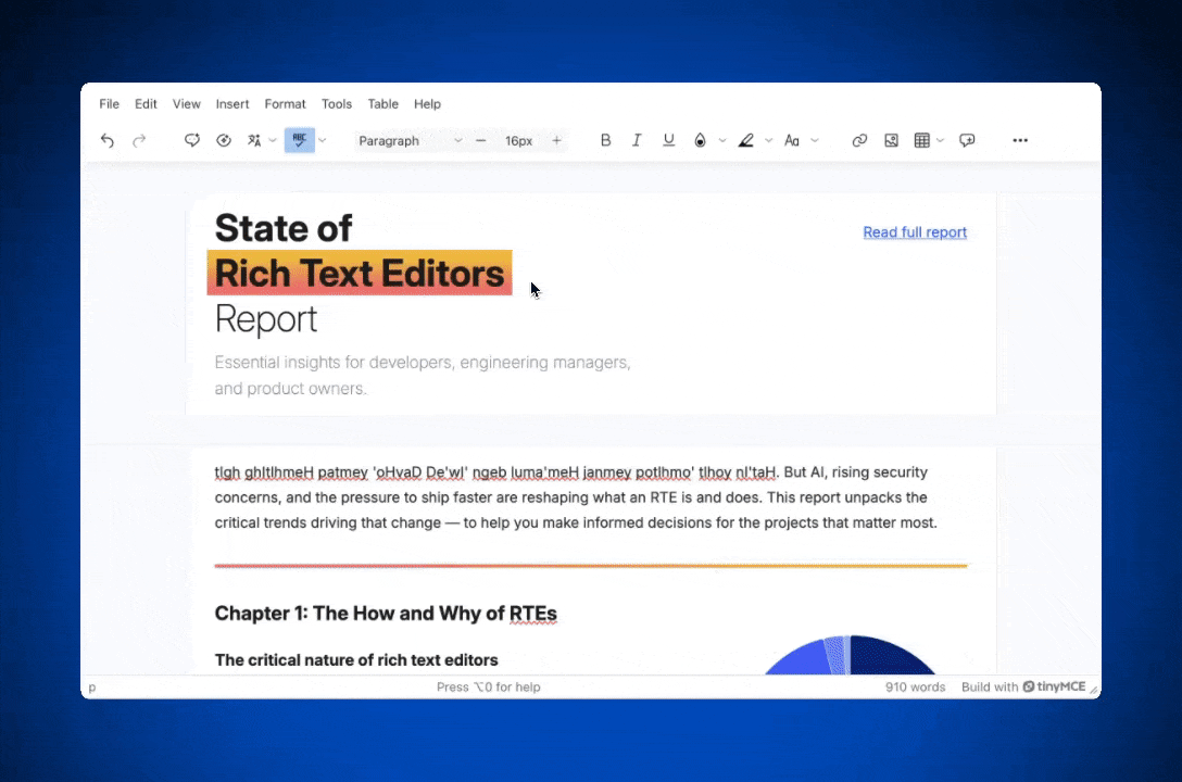A demo GIF of TinyMCE AI