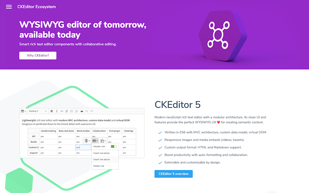 CKEditor 5 website - one of the best rich text editors for Vue