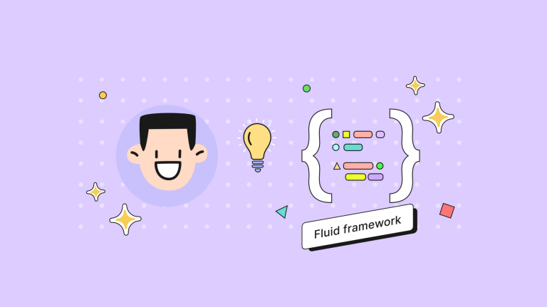 The words "fluid framework" appear next to icons and imagery representing understanding