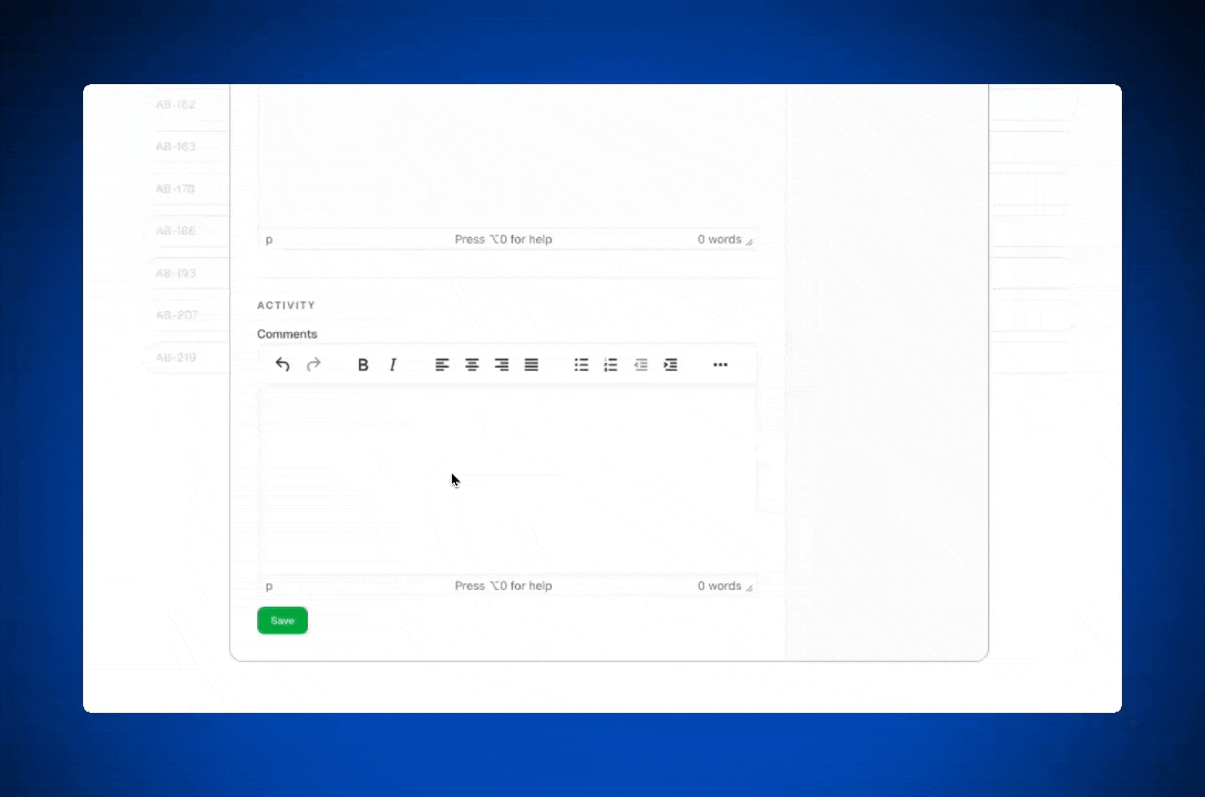 A GIF of the Mentions plugin working in TinyMCE inside a team collaboration demo React app.