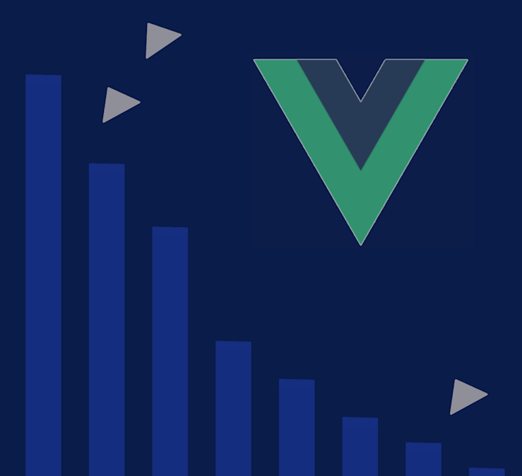 Comparison of the WYSIWYG rich text editors for Vue JS represented by a graph motif. Vue 3 represented by three triangles.