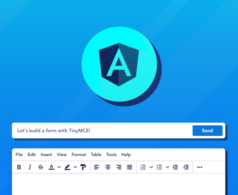 Angular logo, rich text editor, and text field.