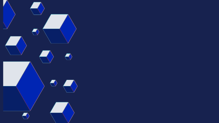Geometric graphic showing red and blue cubes that appear to be falling.
