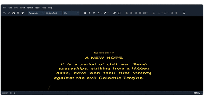 The local storage working with the Star Wars scrolling text.