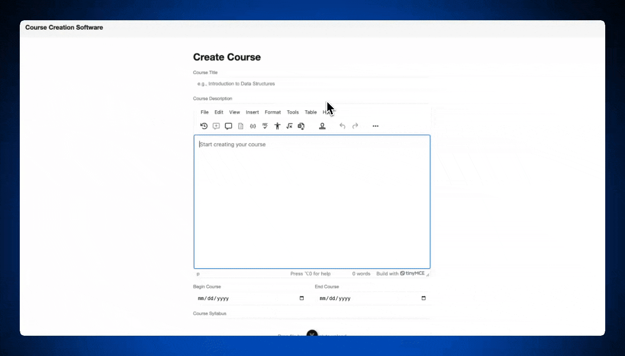 A GIF of the web component rich text editor TinyMCE working with document history