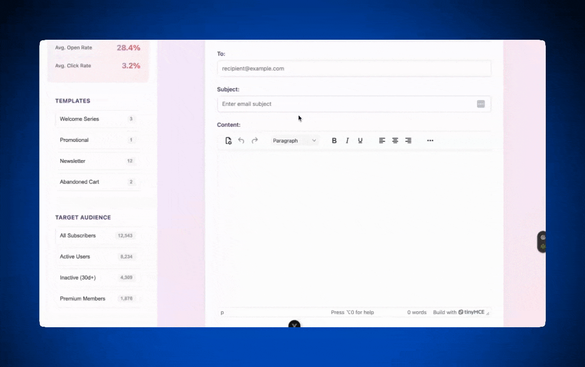 n example of Inline CSS working in TinyMCE in a Vue email messaging app