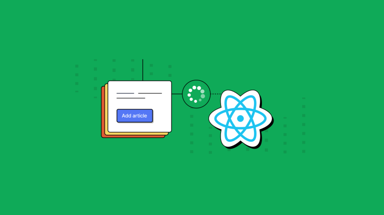 The text area and a react app expressed in symbols on a green background