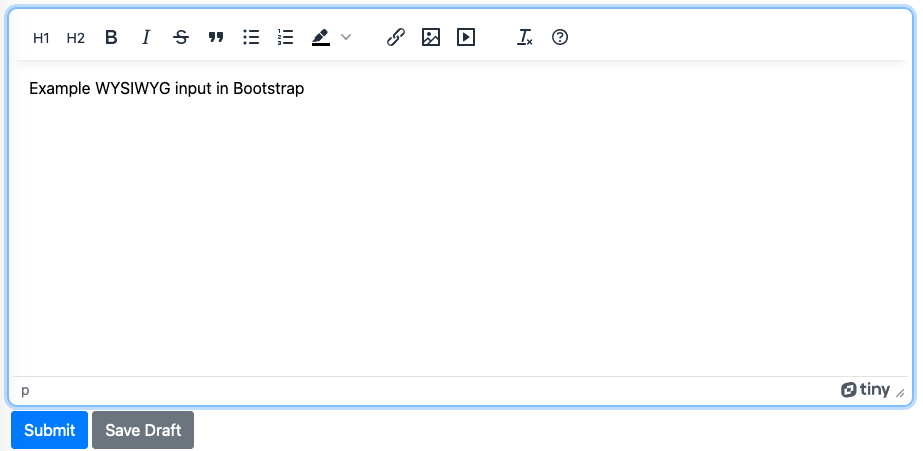 The TinyMCE editor working with Bootstrap as an input source