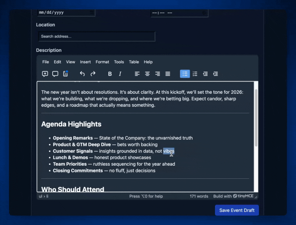 A GIF of TinyMCE in a CMS with Comments in action.