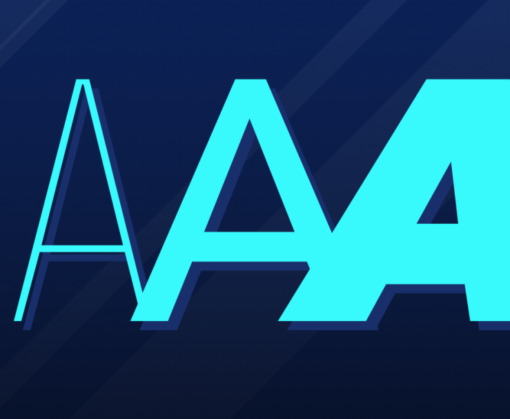 Three capital letter 'A's, each styled differently.