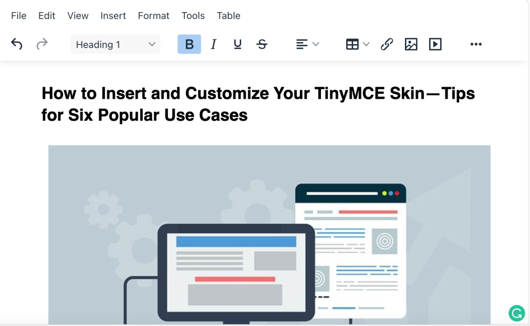TinyMCE CMS skin working in the browser