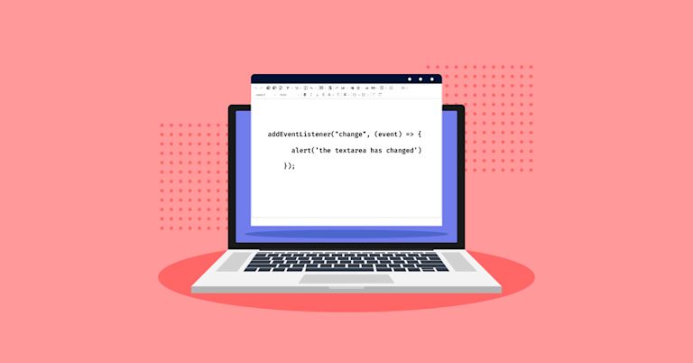The on change event represented by javascript in a text editor on a laptop