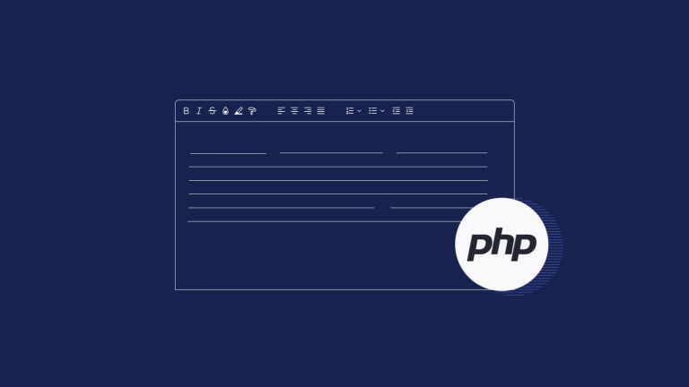 The php logo combined with a rich text editor in the background