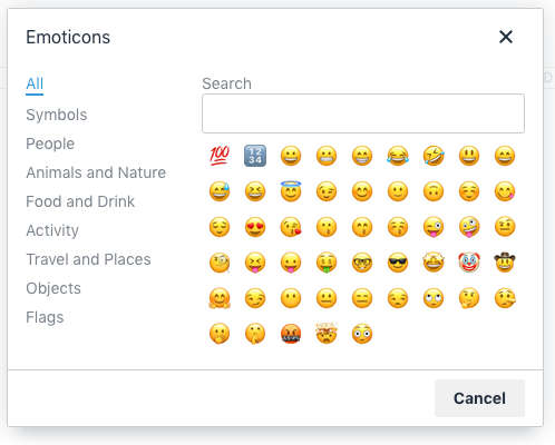 TinyMCE 5 emoticons dialog