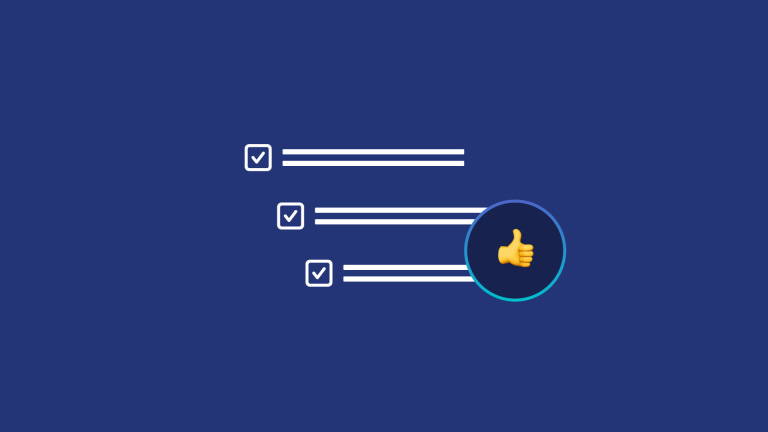 Testing as a concept represented by checkboxes, lines of text, and a thumbs up emoji