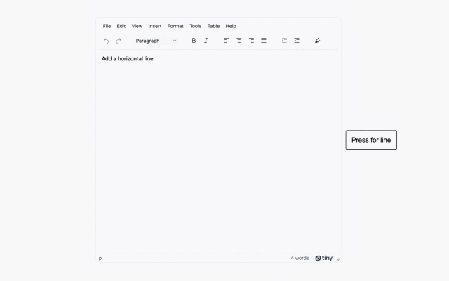 TinyMCE horizontal line working in a demo