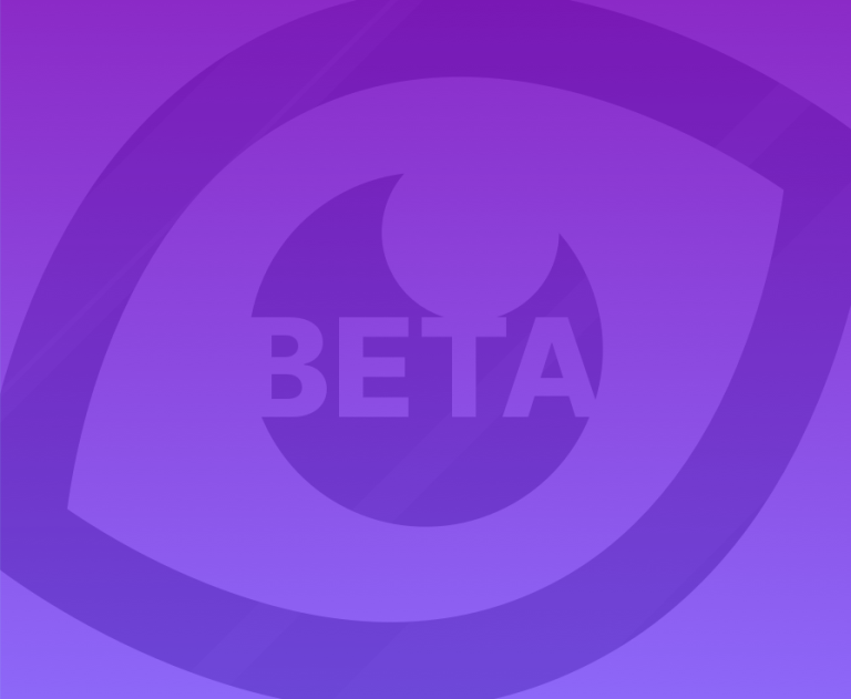 Purple eye silhouette looking at the word Beta
