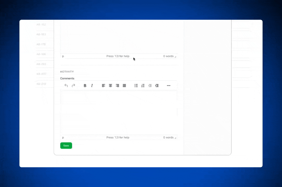 A GIF of TinyMCE working inside a team collaboration demo React app.