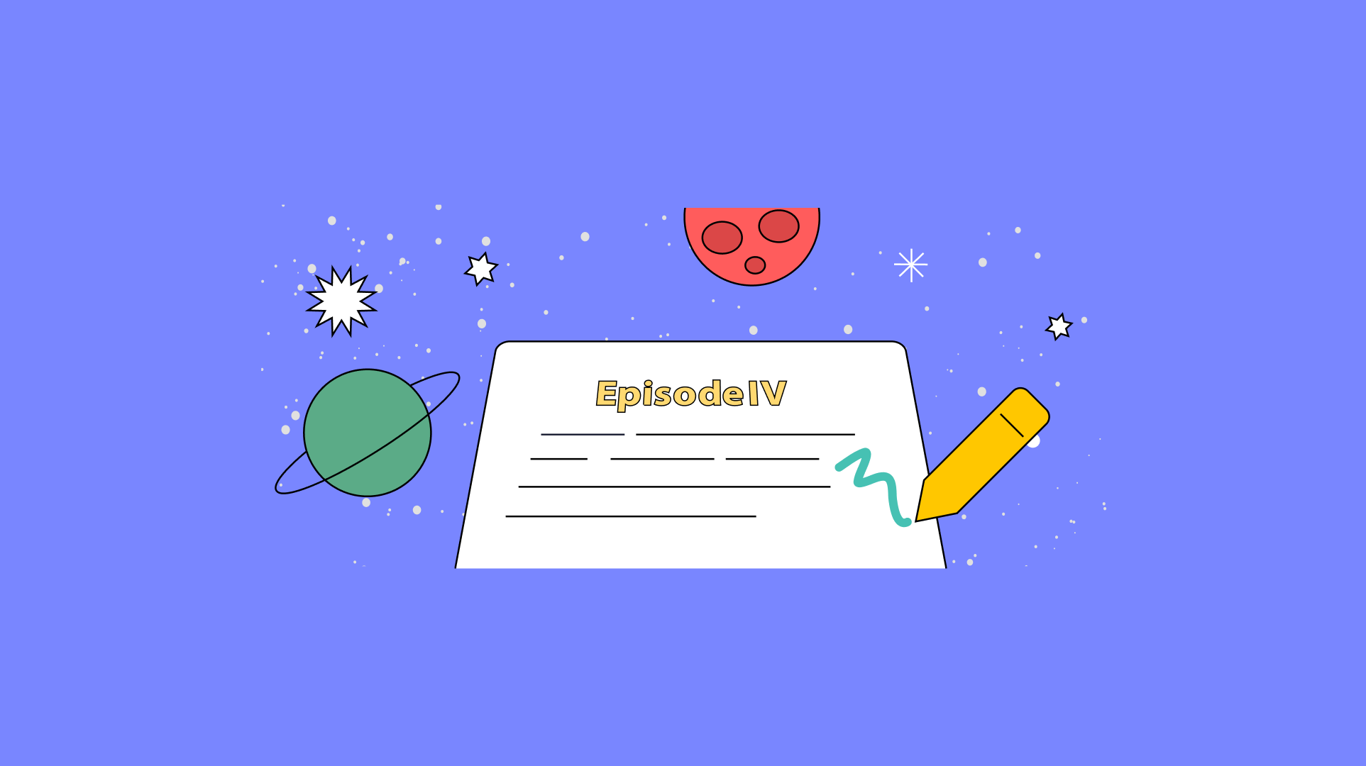 Space depicted in abstract with the words Episode IV appearing on a panel in space