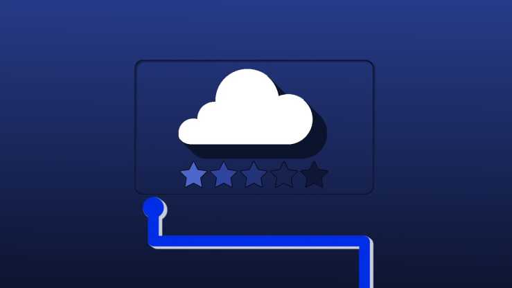 A cloud and five stars with different colors connected with a tie to the edge of the image