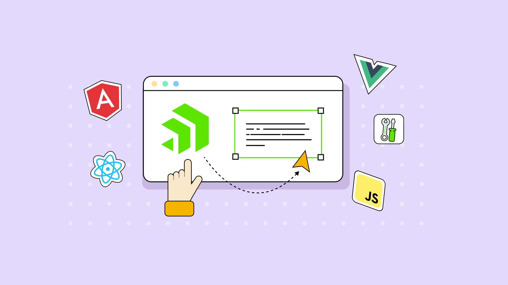 The steps for adding Kendo UI represented with icons for frameworks and JavaScript