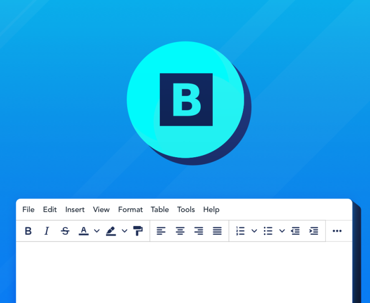 Stylized Bootstrap logo and WYSIWYG editor.