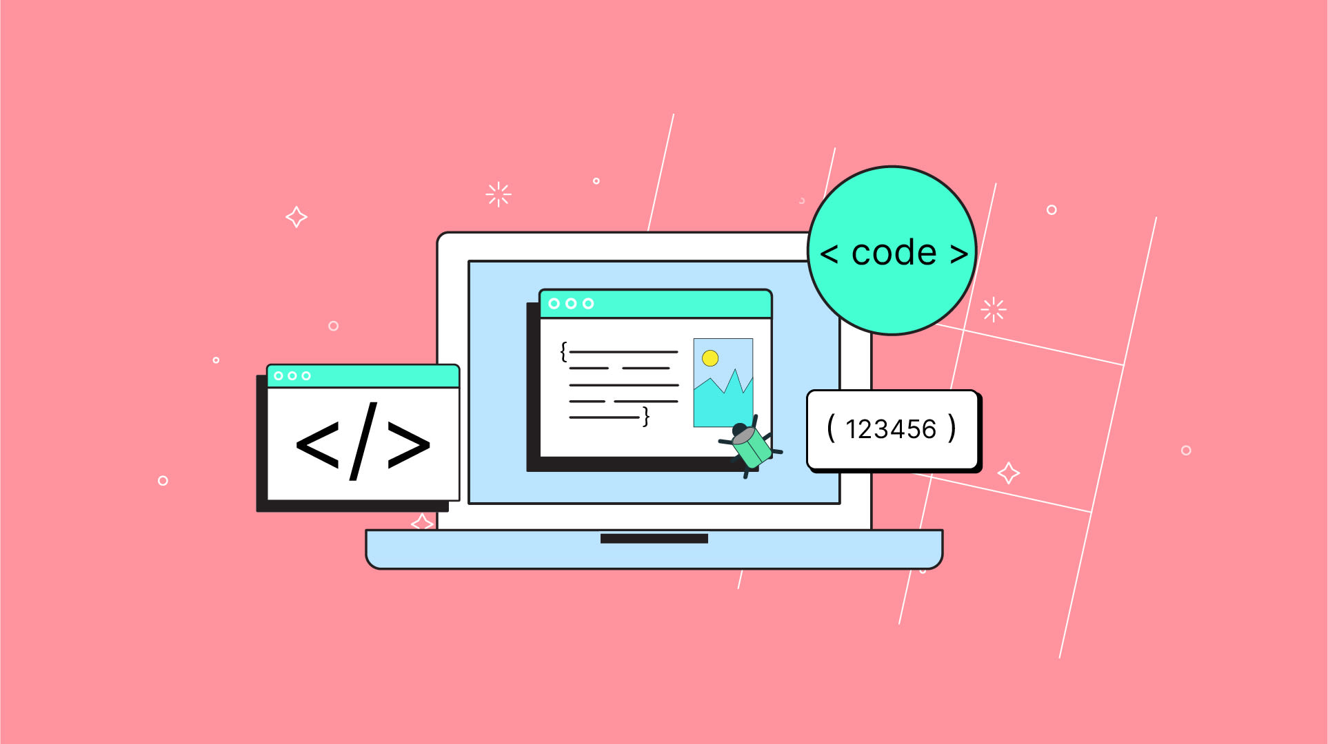 images representing javascript and numbers around the rich text editor