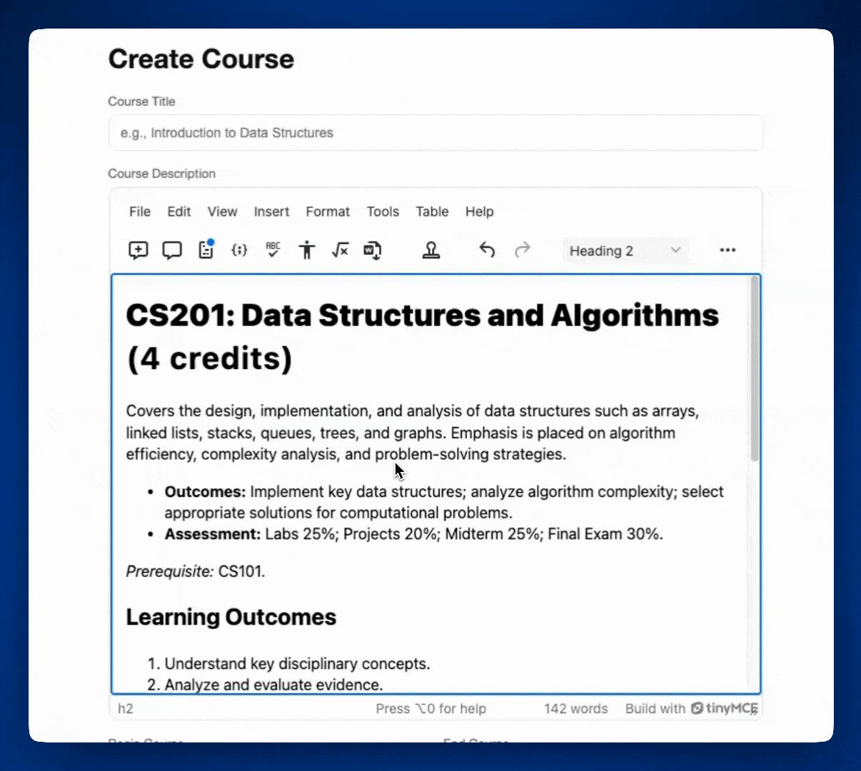 A GIF of the web component rich text editor TinyMCE working with user comments