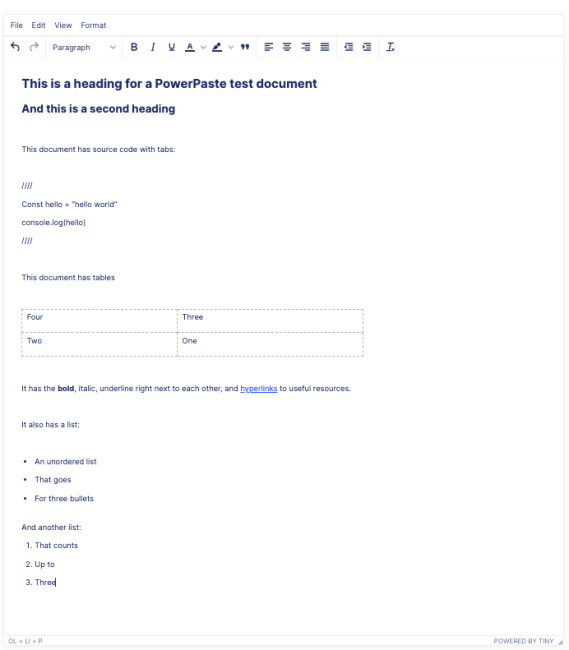 Copy and paste content from a Google Doc sample showing the inline styles removed and replaced with a new style