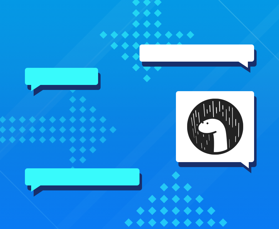 Four chat bubbles, indicative of a conversation in a chat app, with the Deno logo in one of them.