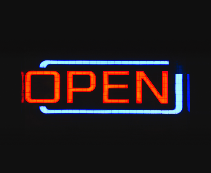 Neon OPEN sign.
