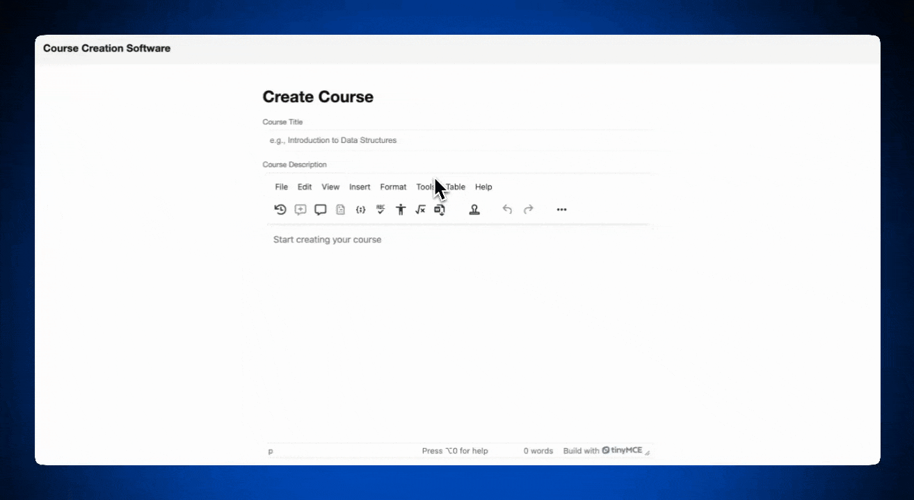 A GIF of the web component rich text editor TinyMCE working with document history
