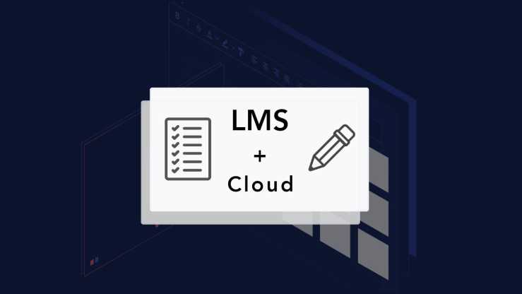 the words LMS plus cloud surrounded by Learning icons, with a TinyMCE background