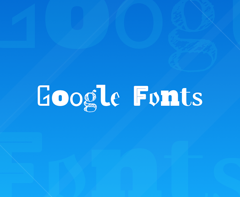 Text "Google Fonts" each letter styled with a different font.