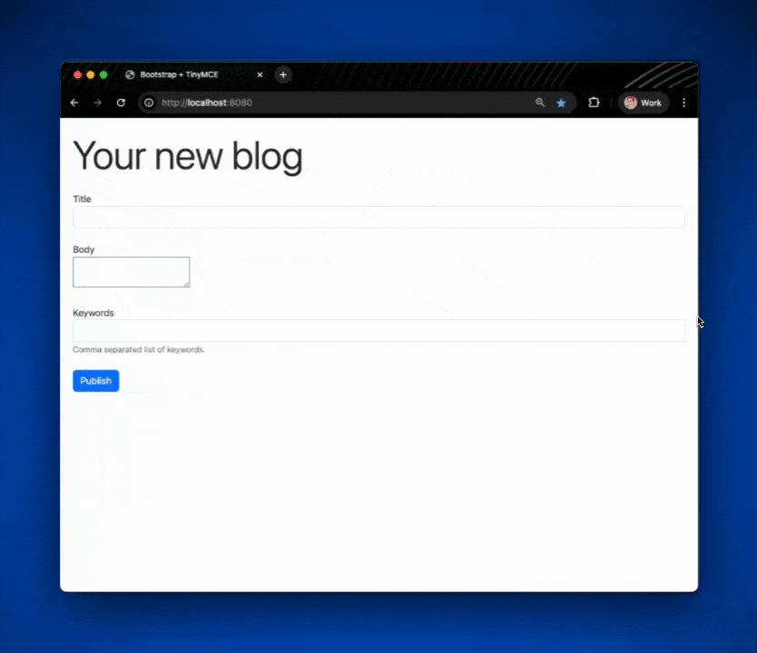 A screen capture of a Bootstrap blog submission page